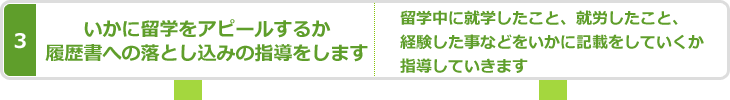 いかに留学をアピールするか、履歴書への落とし込みの指導をします